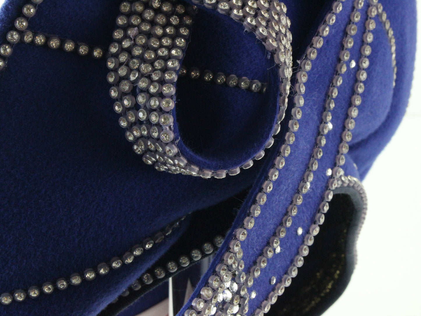 George Zamaul Couture Ladies Royal Blue Felt Hat W/ Rhinestones 7 56cm