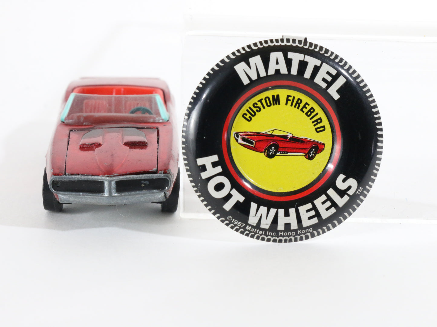 Vintage Hot Wheels Redline Custom Firebird Red Int. Mattel 1967 Hong Kong W/ Pin