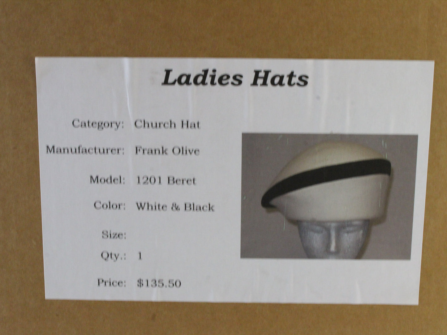 Frank Olive New York Ladies White and Black Felt Boutique Hat 7 56cm