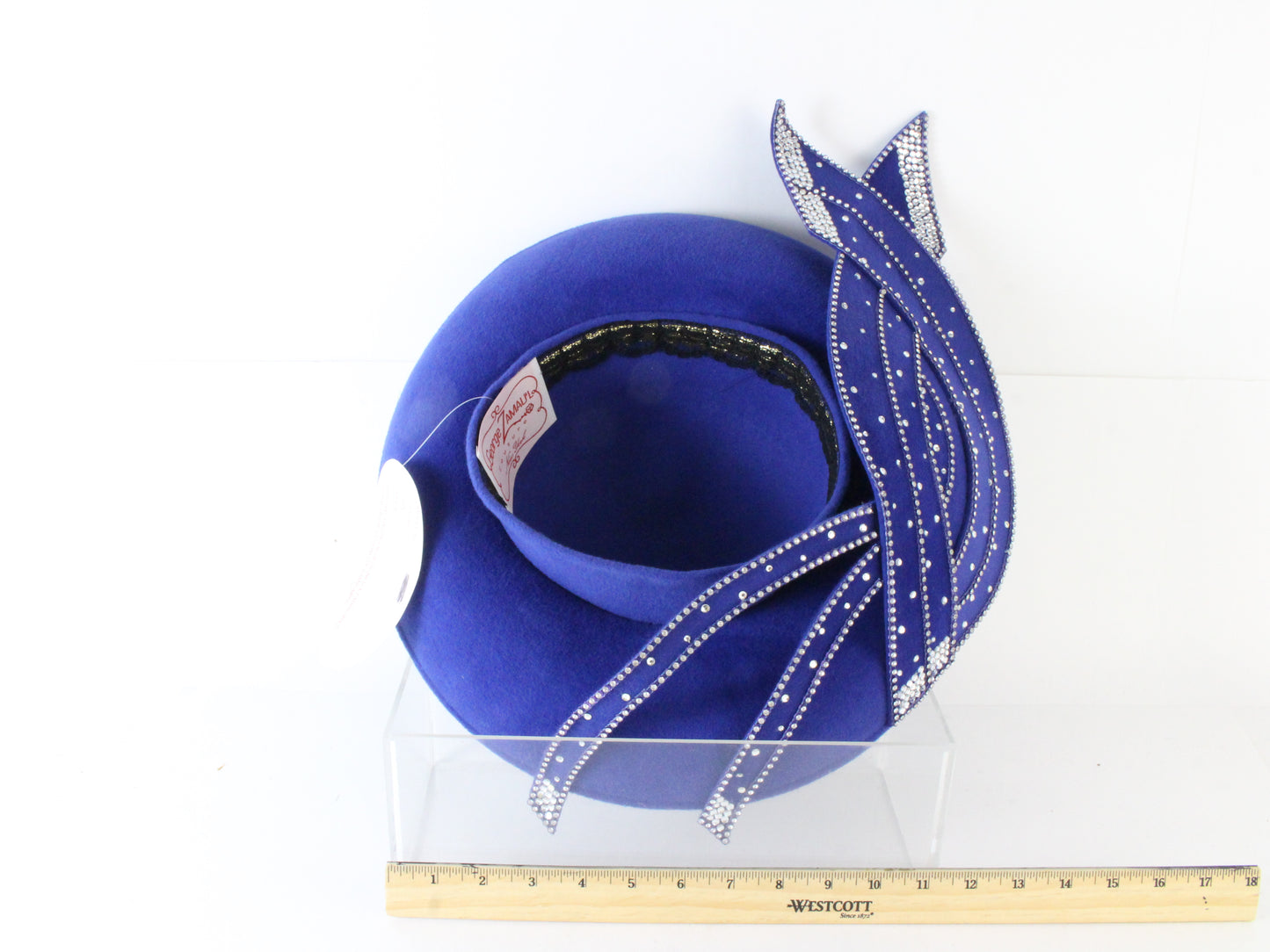 George Zamaul Couture Ladies Royal Blue Felt Hat W/ Rhinestones 7 1/8 57cm