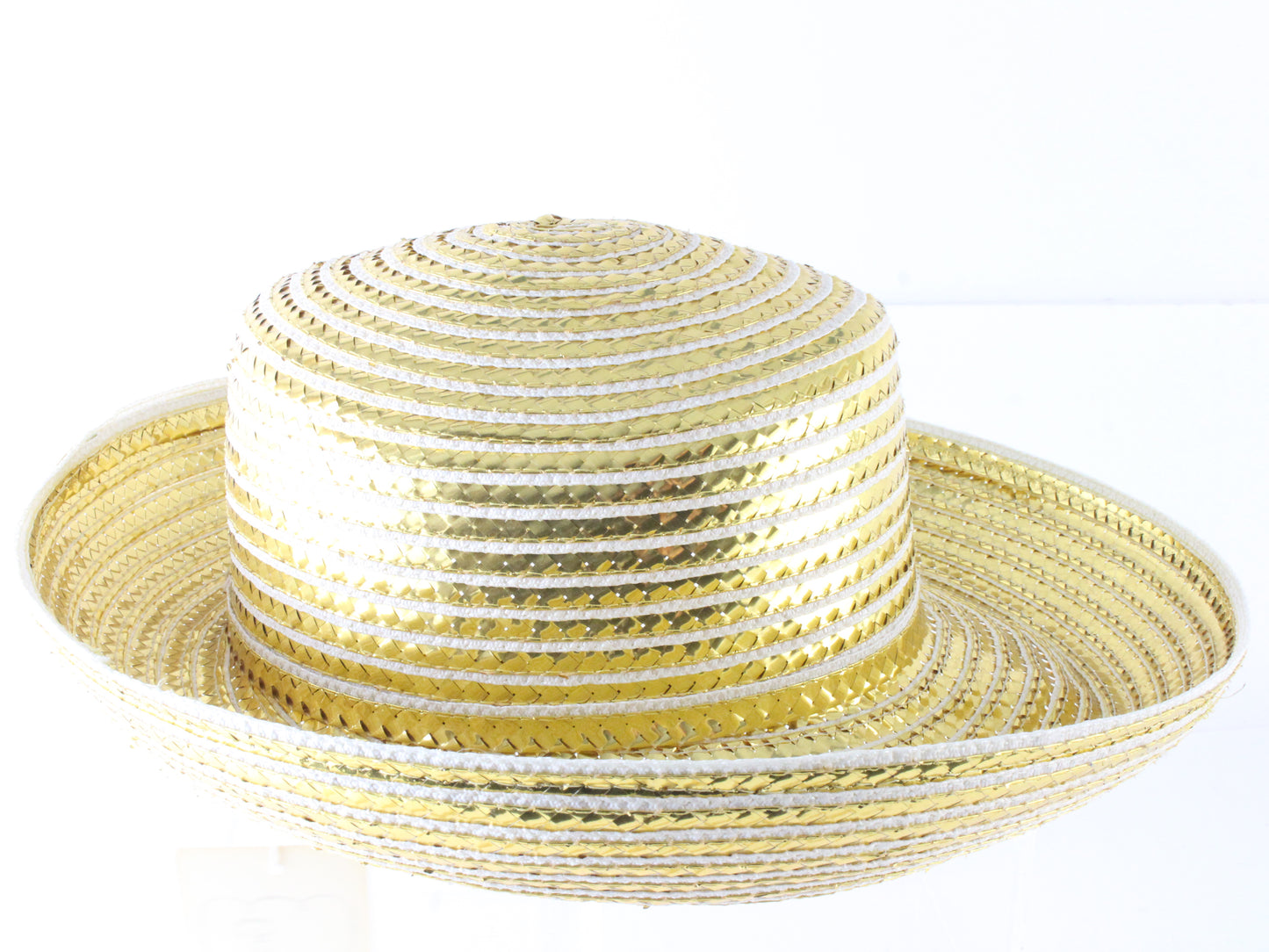 George Zamaul Couture Ladies Gold and White Pattern Hat 7 1/8 57cm