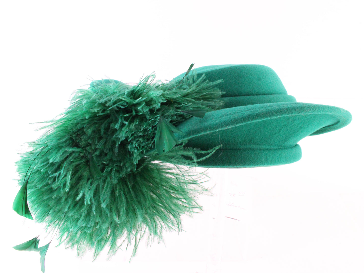 Mr D Ladies Fancy Boutique Green Wool Felt Hat W/ Feathers 7 56cm