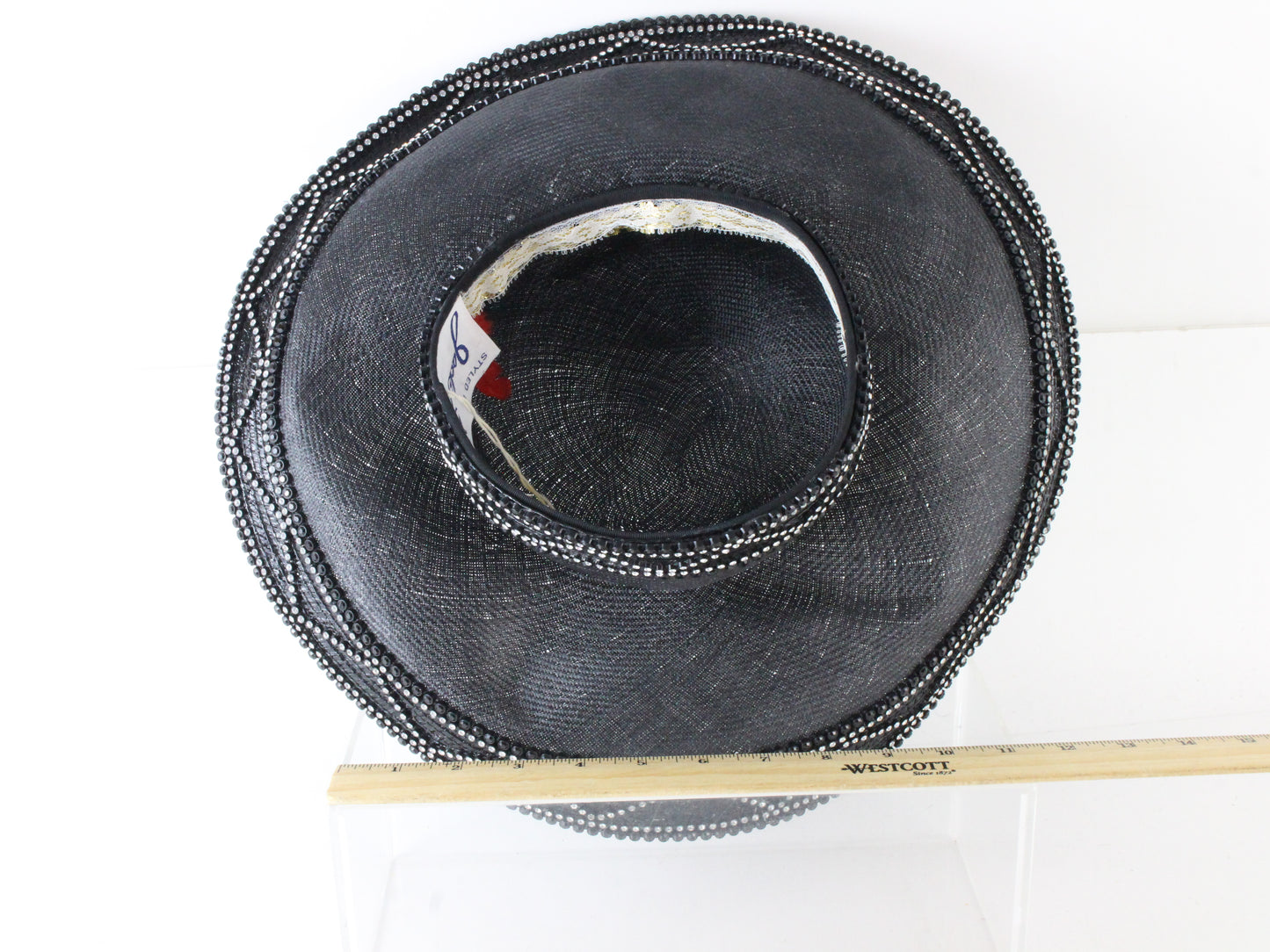 Jack Mcconnell Vintage NY Ladies Fancy Boutique Black Straw Like Hat 7 56cm