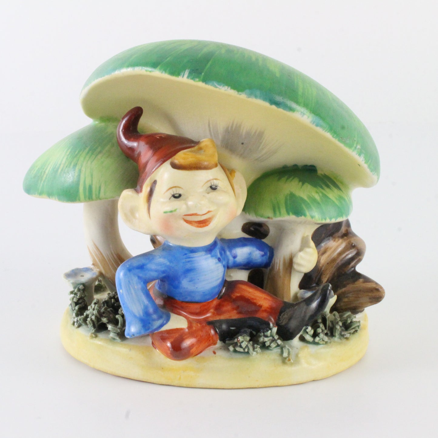 Vintage Pixie Elf Blue With Mushrooms Ceramic Planter 4 In