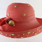 Tim Crawford Ladies Red Boutique Hat W/ Gold Flowers and Rhinestones 6 7/8 55cm