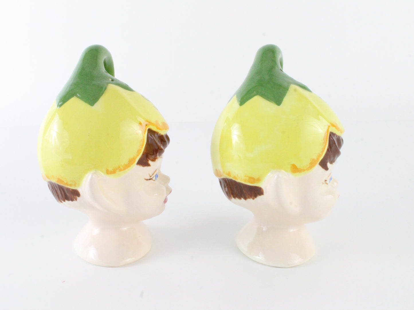 Vintage Pixie With Flower Hat Ceramic Salt & Pepper Shakers Hr Ceramics 5 In