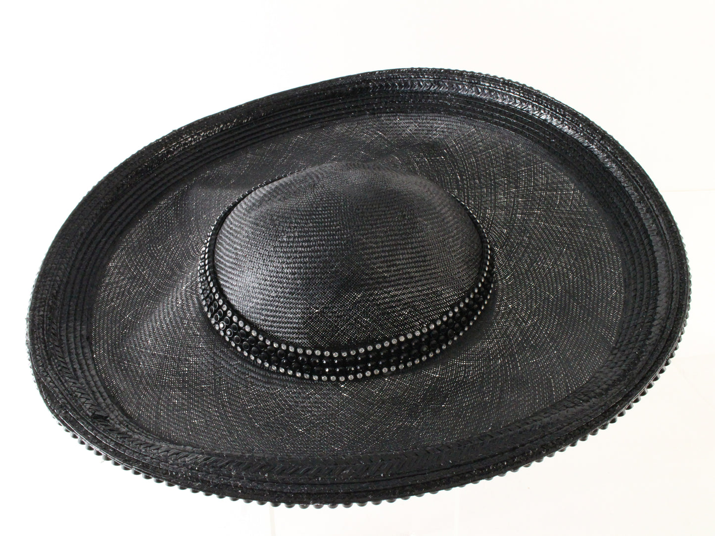 Jack Mcconnell Vintage NY Ladies Fancy Boutique Black Straw Like Hat 7 56cm