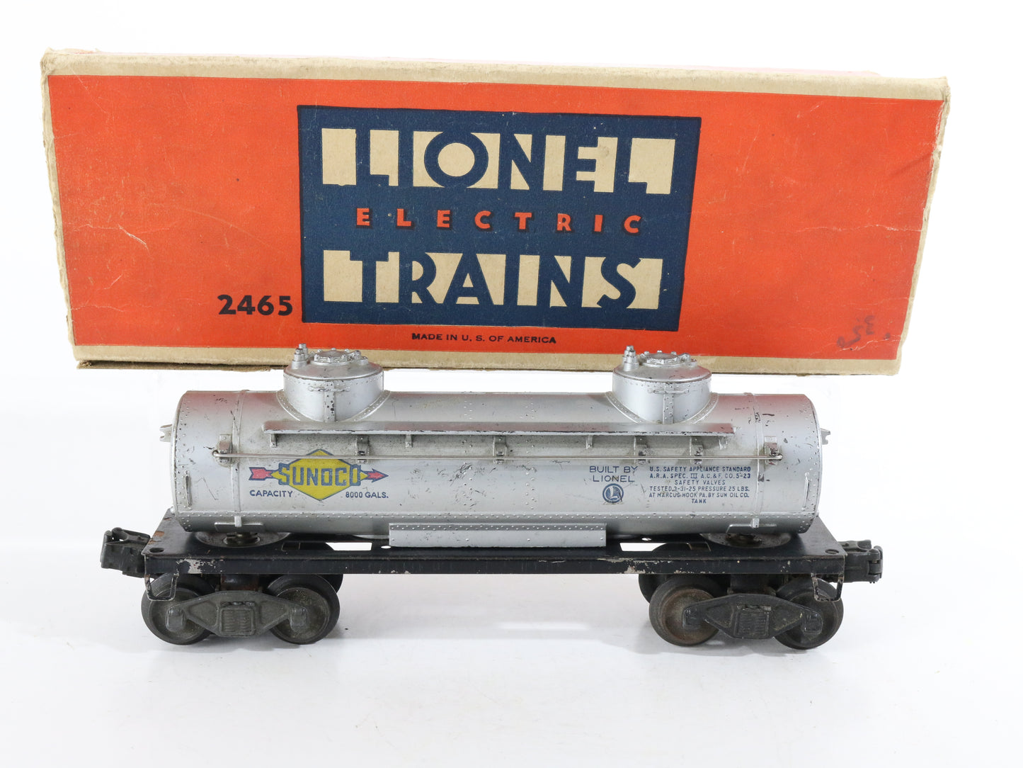 Lionel O Postwar 2465 Sunoco Silver 2 Dome Tanker Car