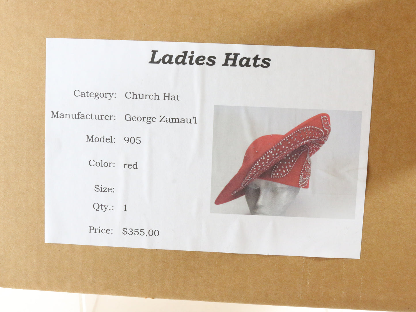 George Zamaul Couture Ladies Red Felt Boutique Hat W/ Rhinestones 7 1/8 57cm