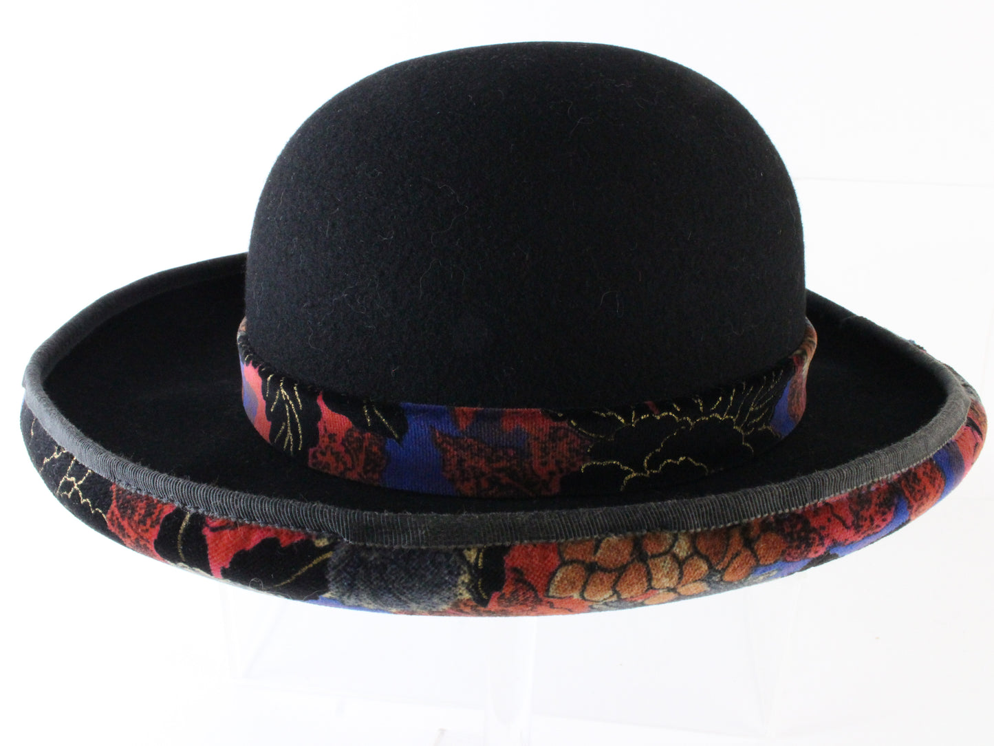 Adolfo II Ladies Elegant Black Wool Felt Hat W/ Floral Pattern 7 56cm