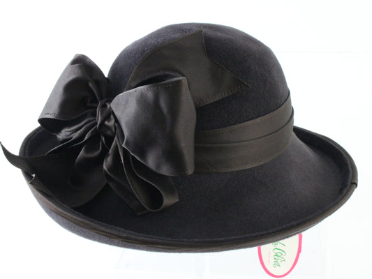 Frank Olive the Gold Standard Ladies Brown Valore Felt Hat W/ Bow 6 7/8 55cm