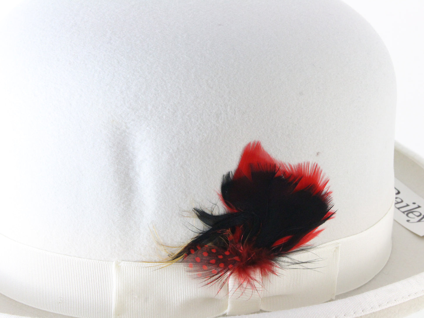 Bailey Mens Felt White Homburg W/ Red And Black Feathers L