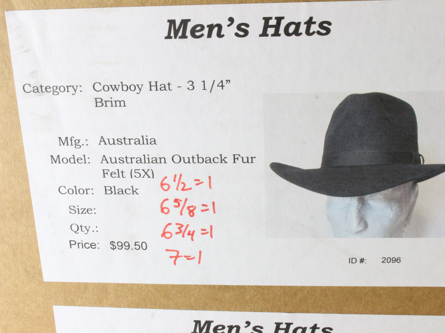 Top Hatters Mens Black Genuine Fur Felt Australian Cowboy Hat MULTIPLE SIZES