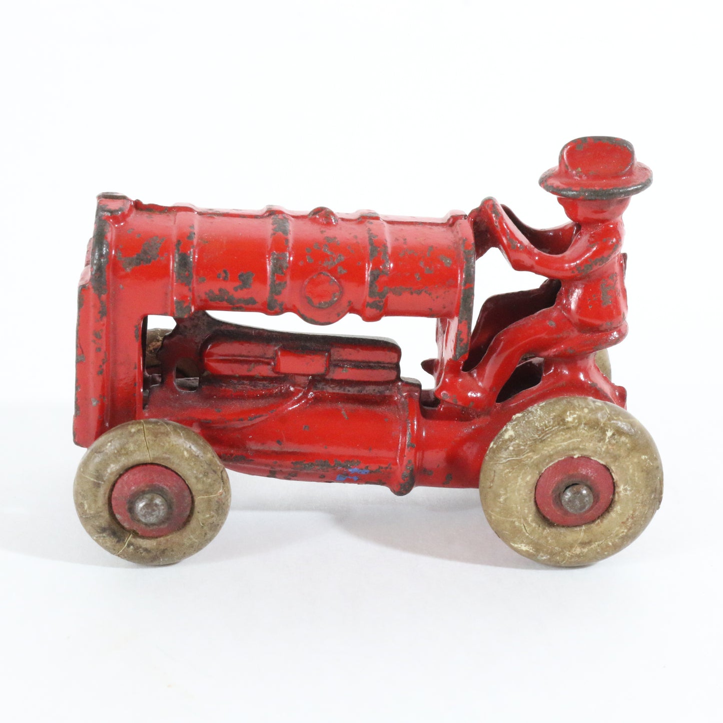 Vintage Cast Iron Red Fordson Tractor w/ Driver Arcade 3.5��� Balloon Wheels