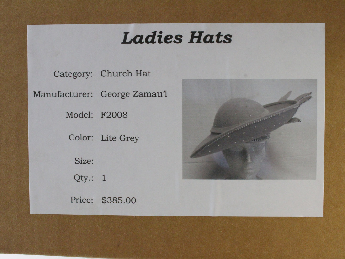 George Zamaul Couture Ladies Light Gray Felt Hat W/ Rhinestones 7 1/8 57cm