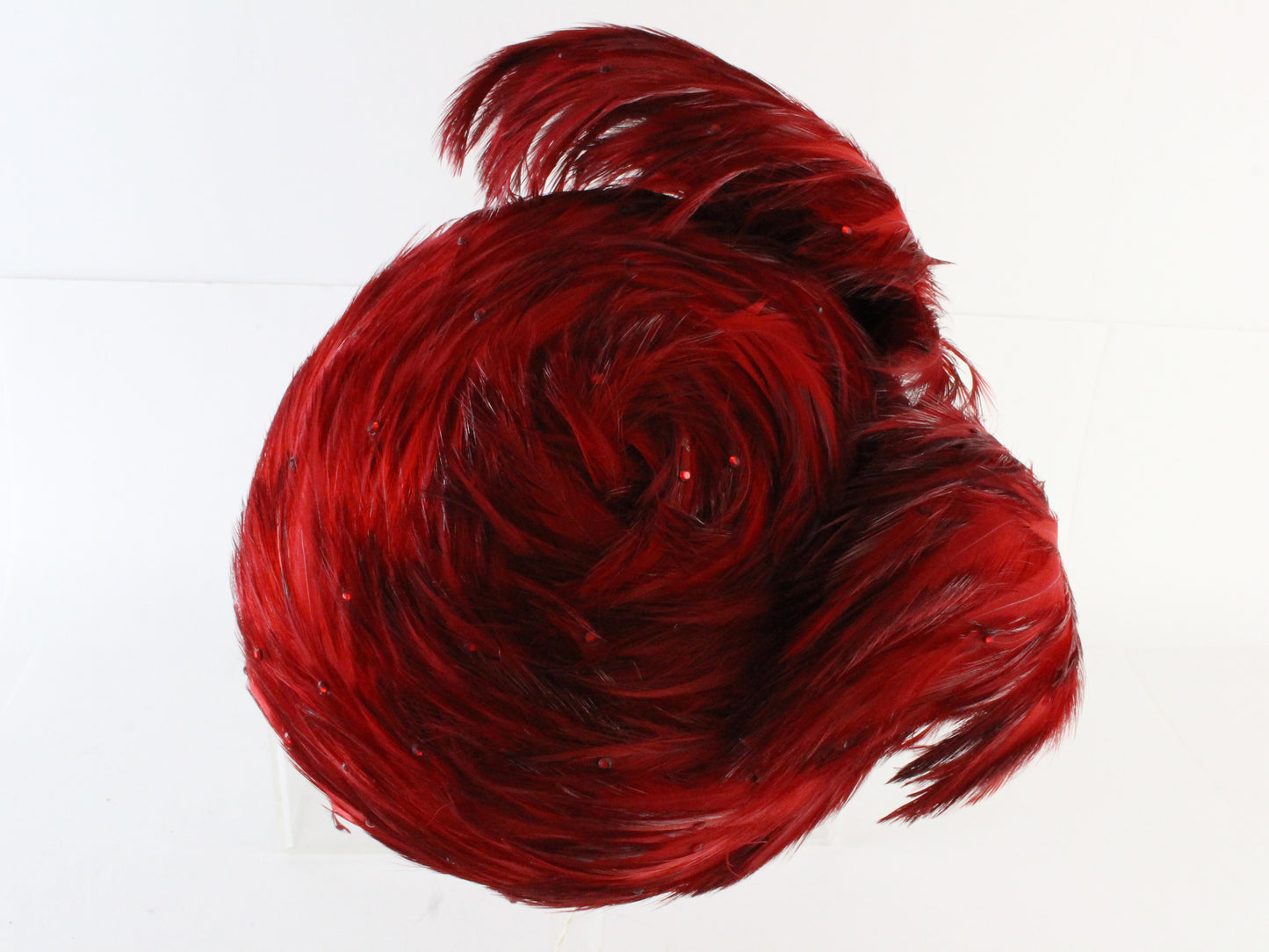 George Zamaul New York Ladies Cherry Red Boutique Hat W/ Feathers 7 56cm