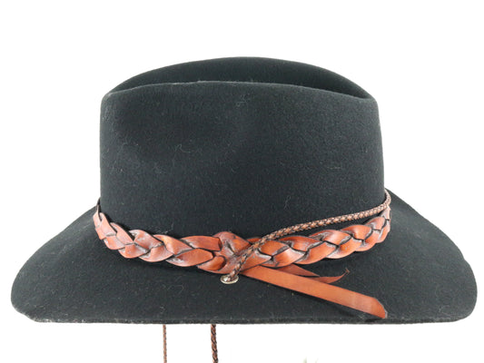 Fiesta Mens Classic Black Felt Western Style Hat W/ Brown Braided Band Xl