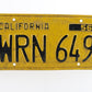 1956 California Vintage License Plate WRN649 Original Yellow/Black