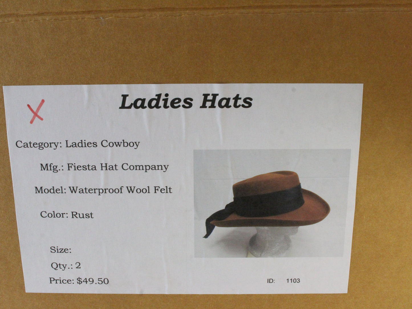 Fiesta Santa Barbara Ladies Brown Wool Felt Waterproof Cowboy Hat MULTIPLE SIZES