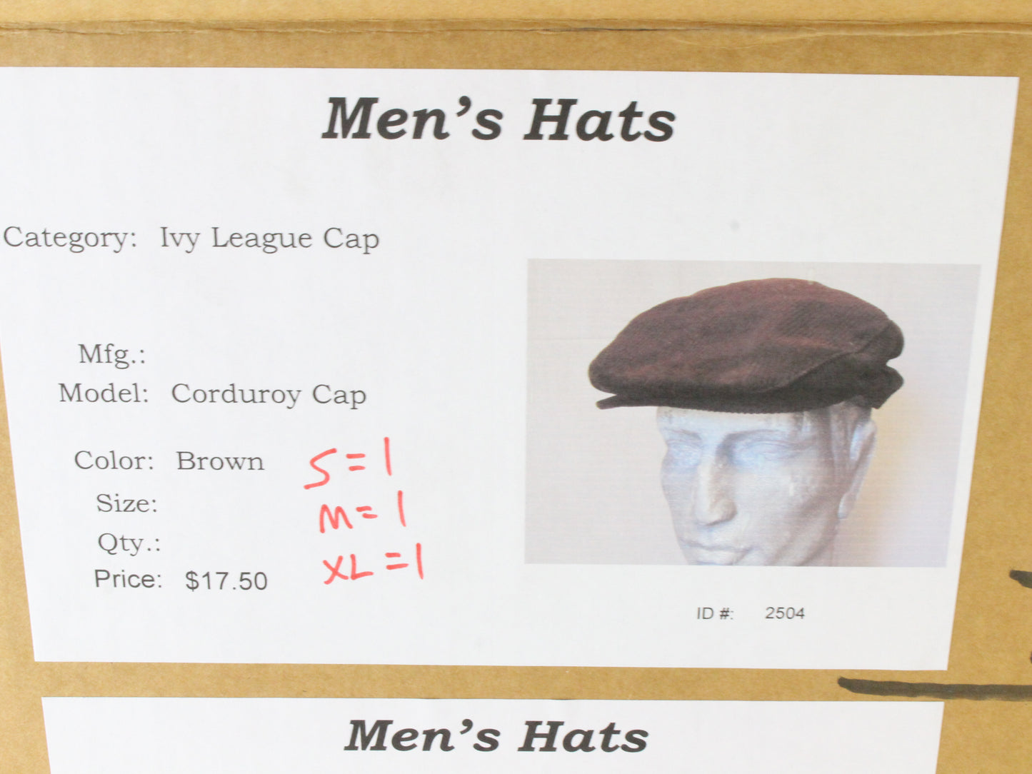 Mens Brown Classic Corduroy Newsboy Hat Ivy League Cap MULTIPLE SIZES