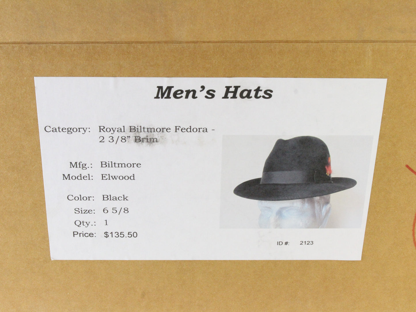 Royal Biltmore Mens Classic Black Felt Fedora W/ Feather 6 5/8 53cm