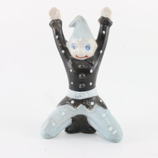 Ceramic Pixie W/ Black Blue Outfit Kneeling W/ Hands In Air Pi Co Japan 3.5 In