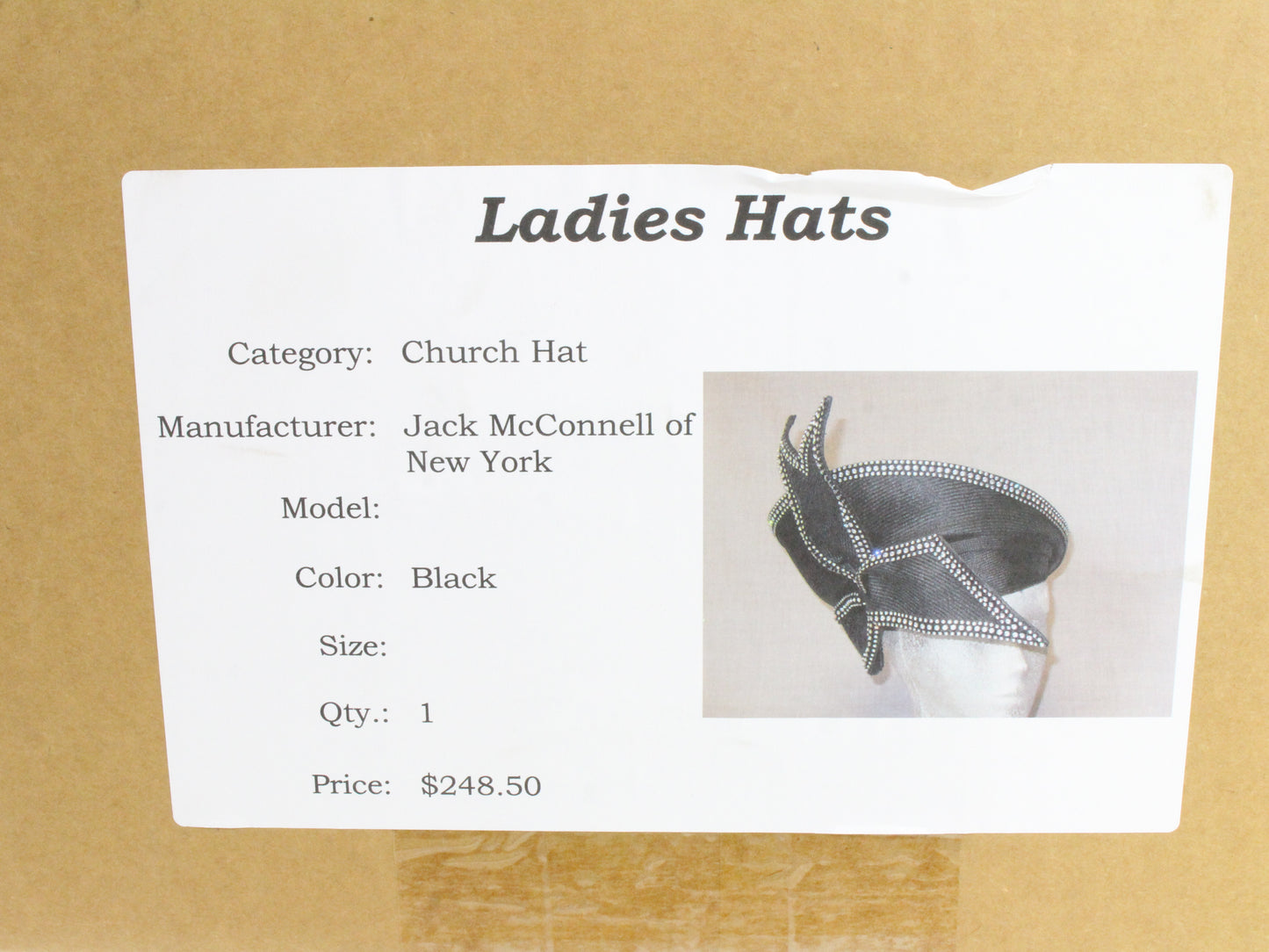 Jack Mcconnell New York Ladies Boutique Black Straw Like Hat 7 1/4 58cm