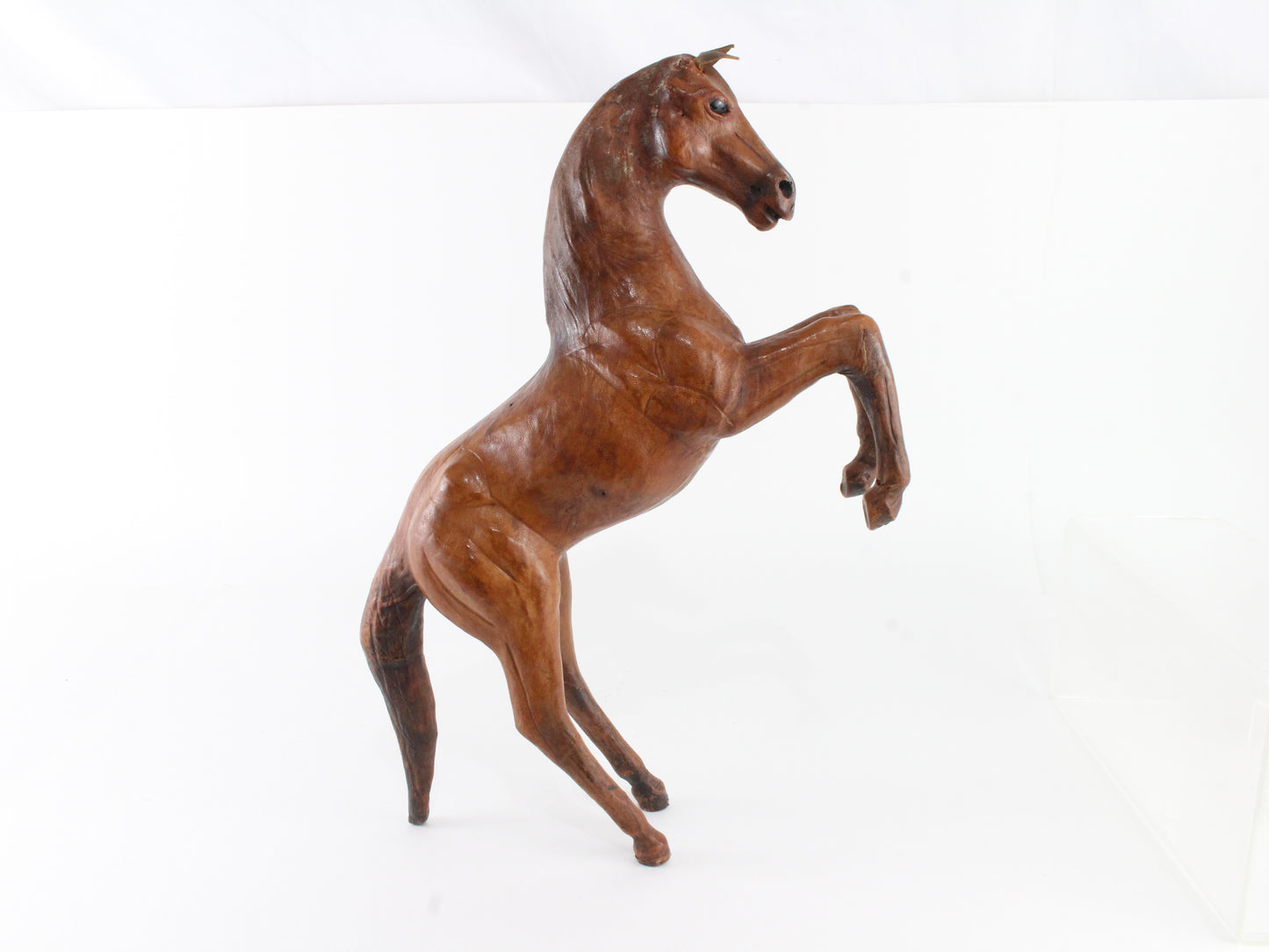 Rearing Vintage Leather Horse Statue Collectible Item 16��� Tall