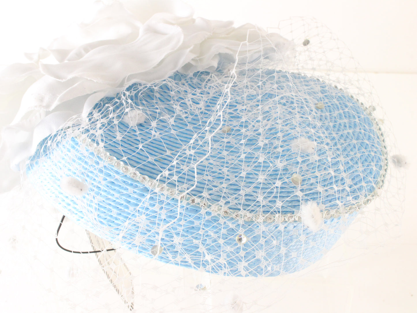 Tim Crawford Ladies Boutique Sky Blue Straw Hat W/ Flower 6 5/8 53cm