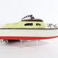 Vintage White Yellow Red Remote Controlled Battery Cabin Cruiser Wooden Boat 12"