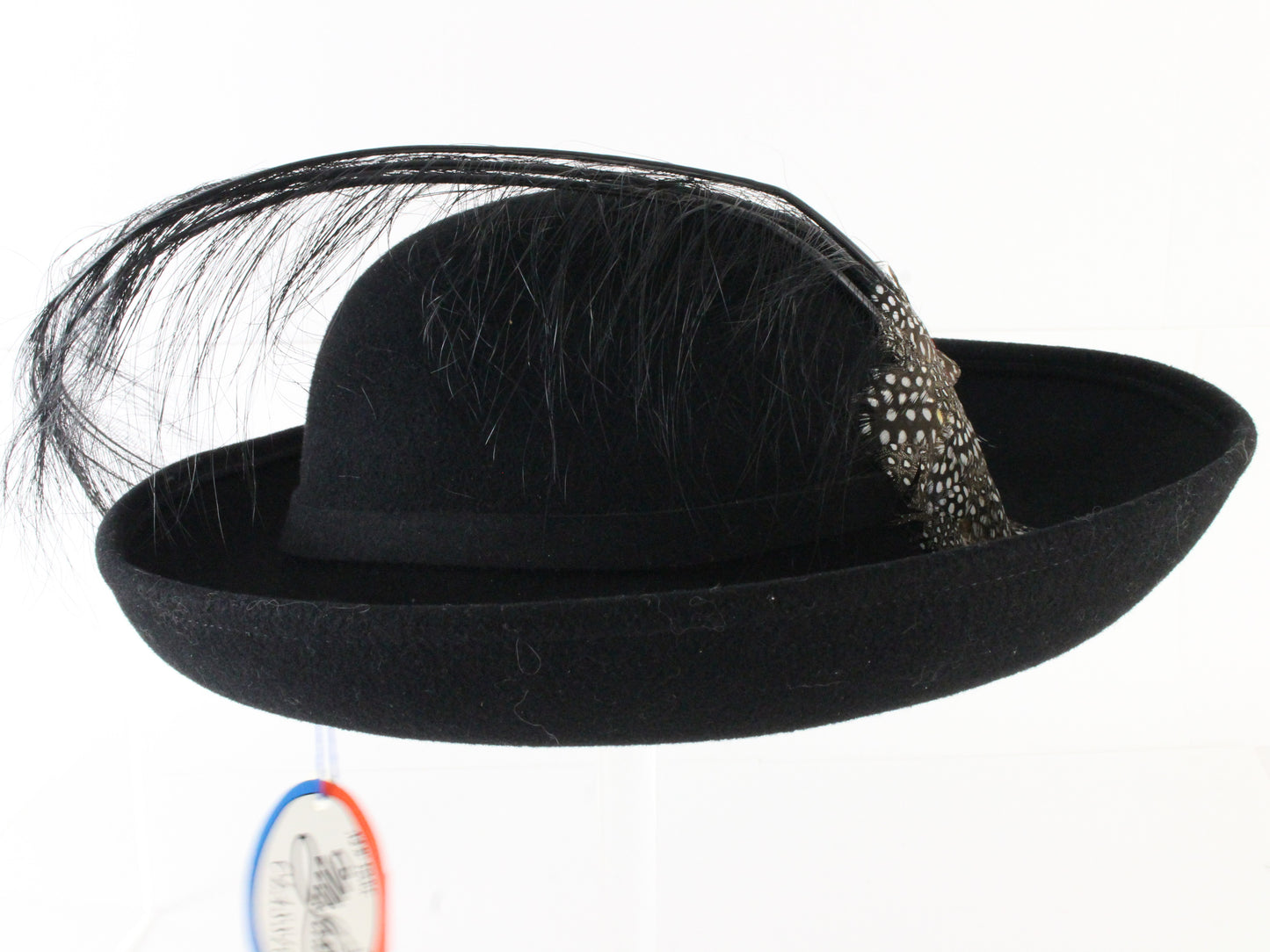 Mr John Classic Ladies Black Wool Felt Boutique Hat W/ Feathers 7 56cm