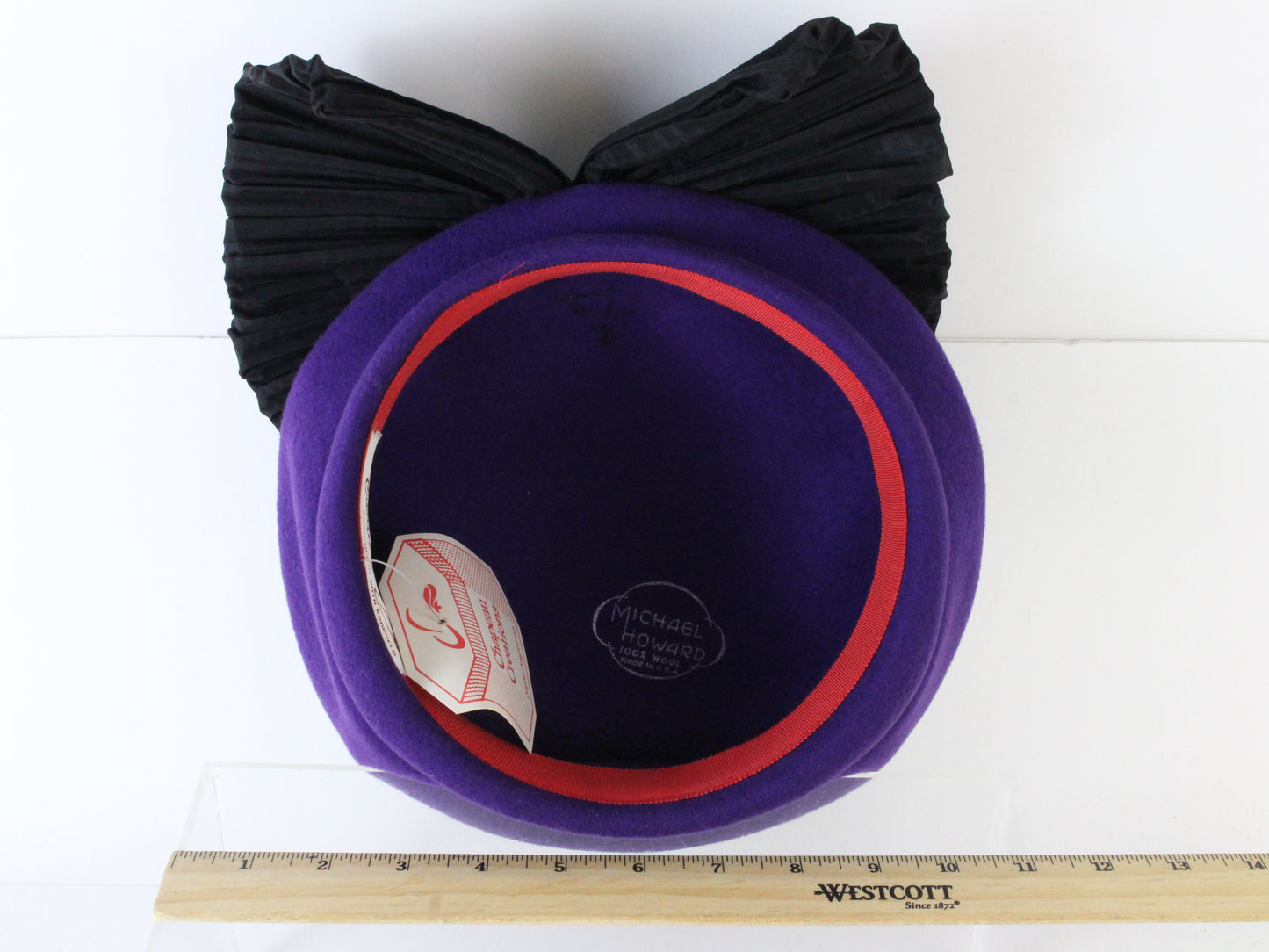 Chapeau Creations Ladies Purple Wool Felt Hat W/ Black Bow 6 7/8 55cm