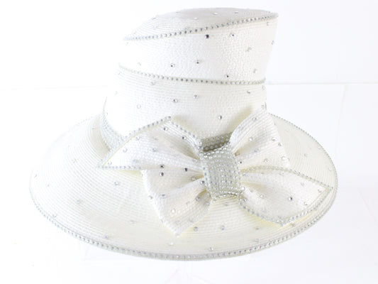 Makins New York Ladies White Fancy Boutique Hat W/ Rhinestones 7 56cm