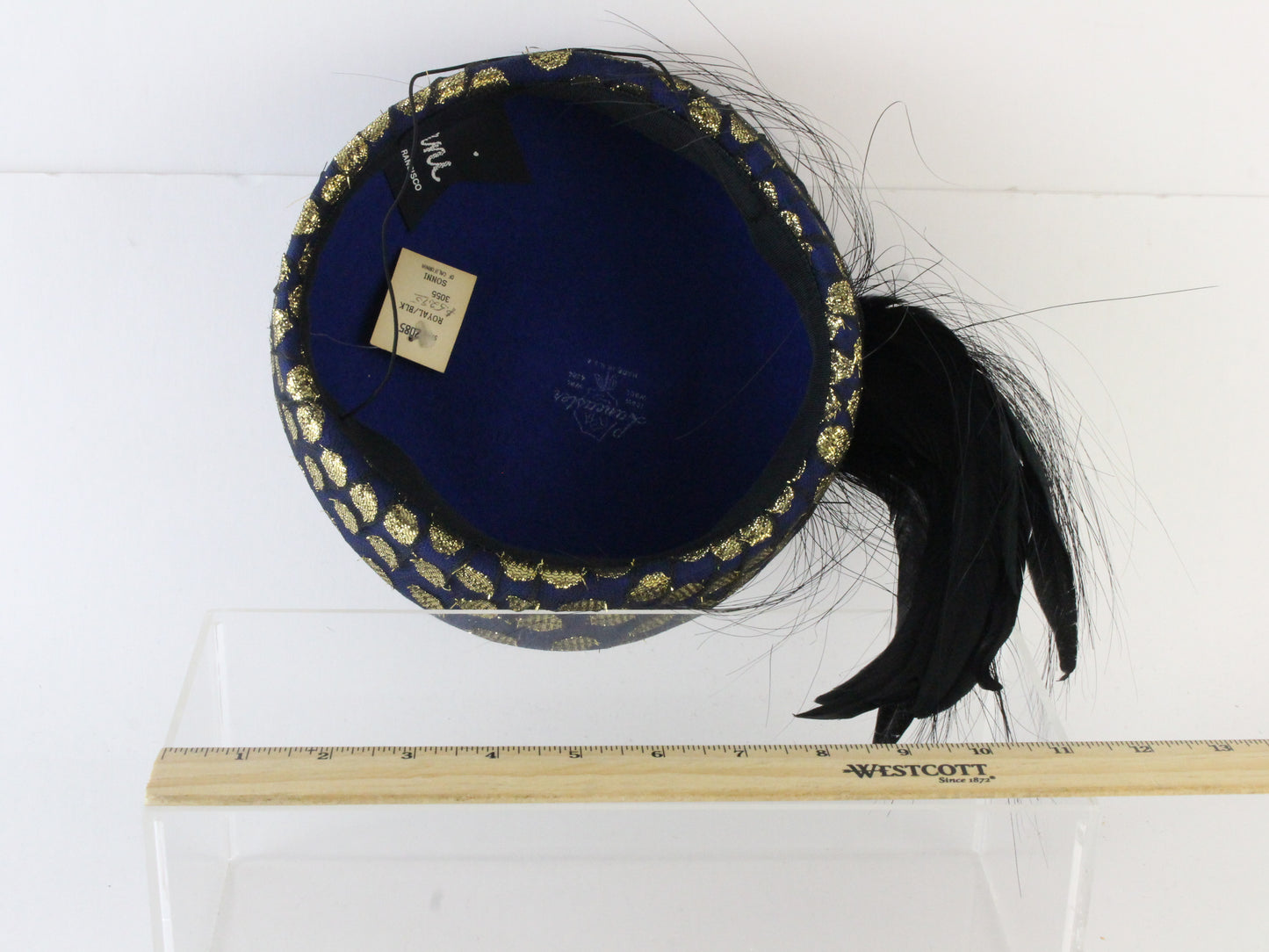 Sonni of California Ladies Fancy Royal Blue and Gold Wool Felt Hat 7 1/8 57cm