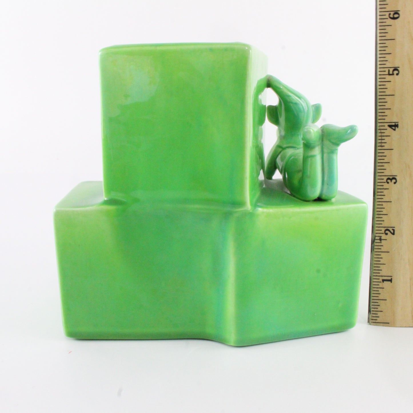 Vintage Treasure Craft Green Elf Suit Pixie Ceramic Baby Block Planter 5.5 In