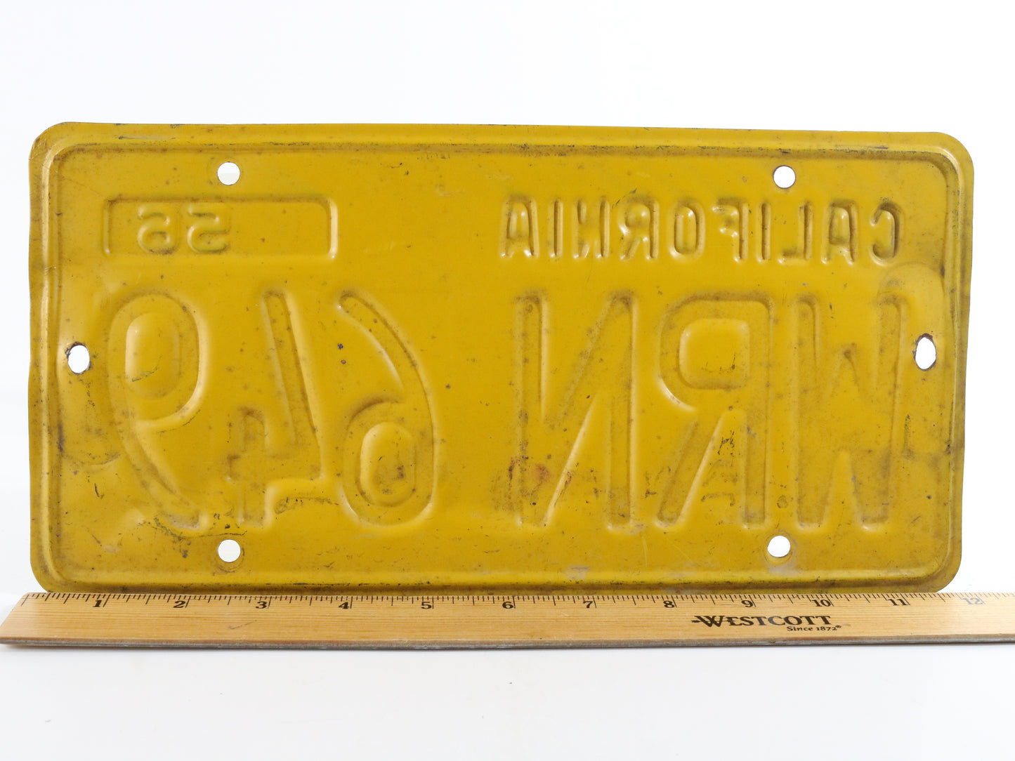 1956 California Vintage License Plate WRN649 Original Yellow/Black