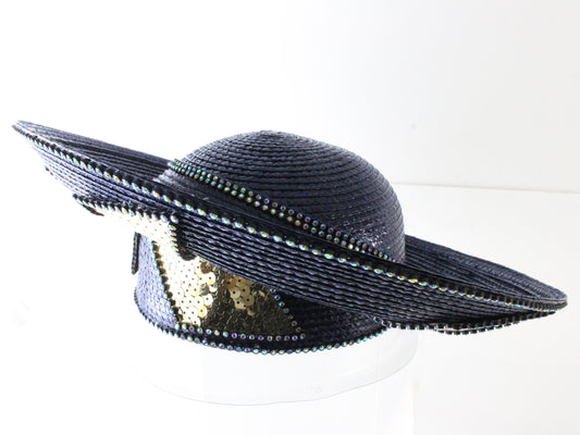 George Zamaul New York Ladies Navy Blue Boutique Hat W/ Rhinestones 7 56cm