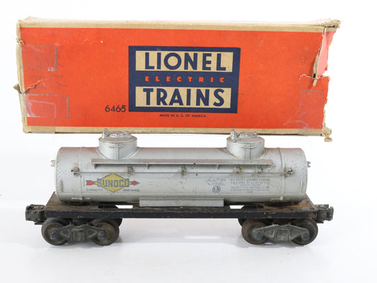 Lionel O Postwar 6465 Sunoco Silver Twin Dome Tank Car W/ Box