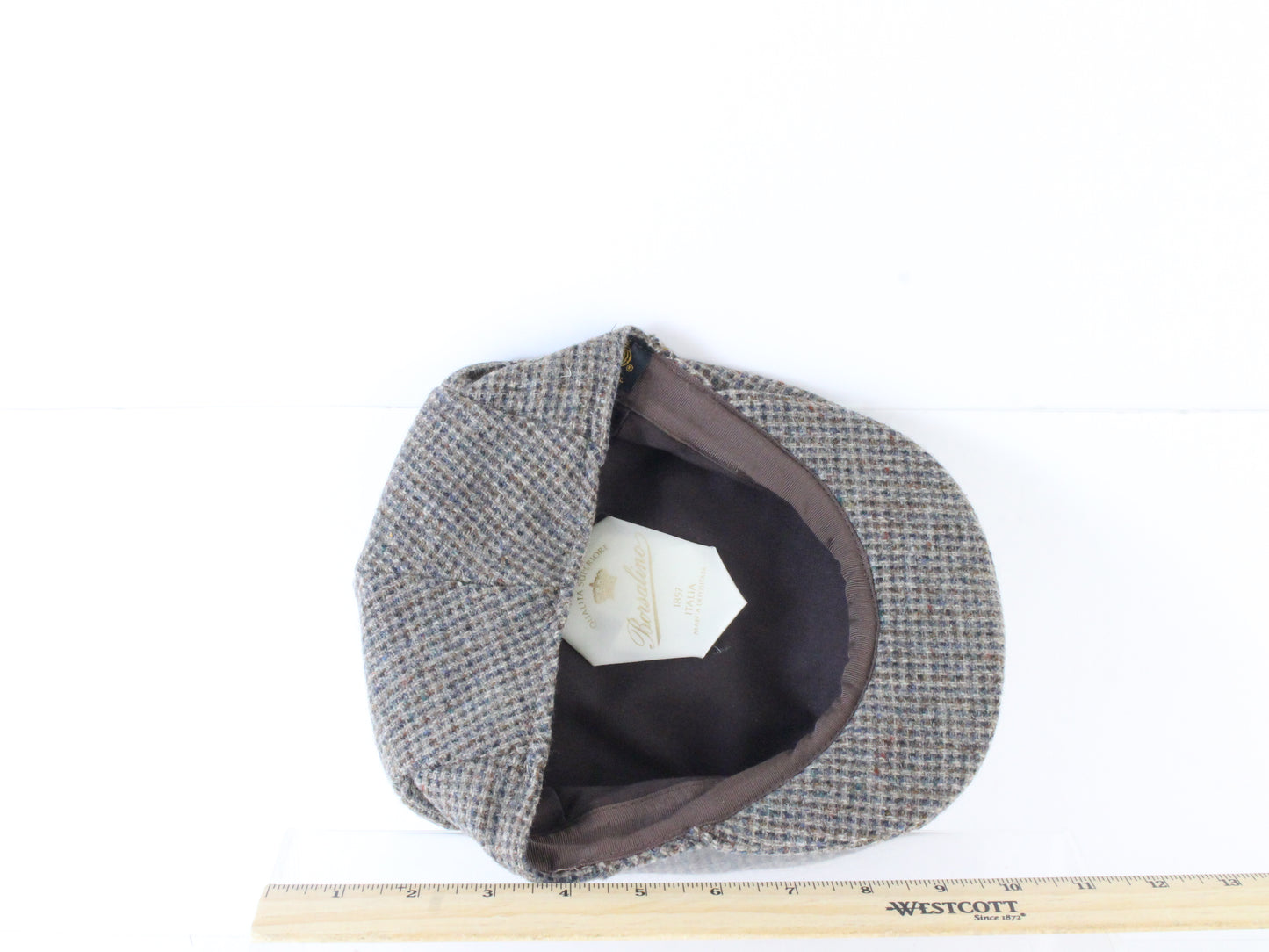 Borsalino Italia Mens Brown Checkered Wool Tweed Scally Cap Ivy Cap S