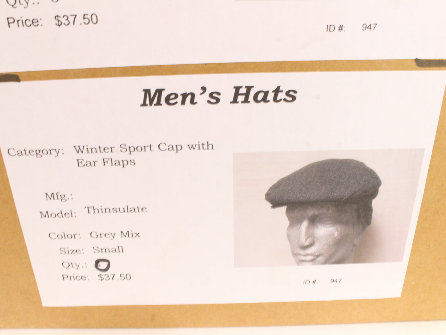 Bee Hats Thinsulate Mens Vintage Gray Mix Sport Cap W/ Ear Flap S