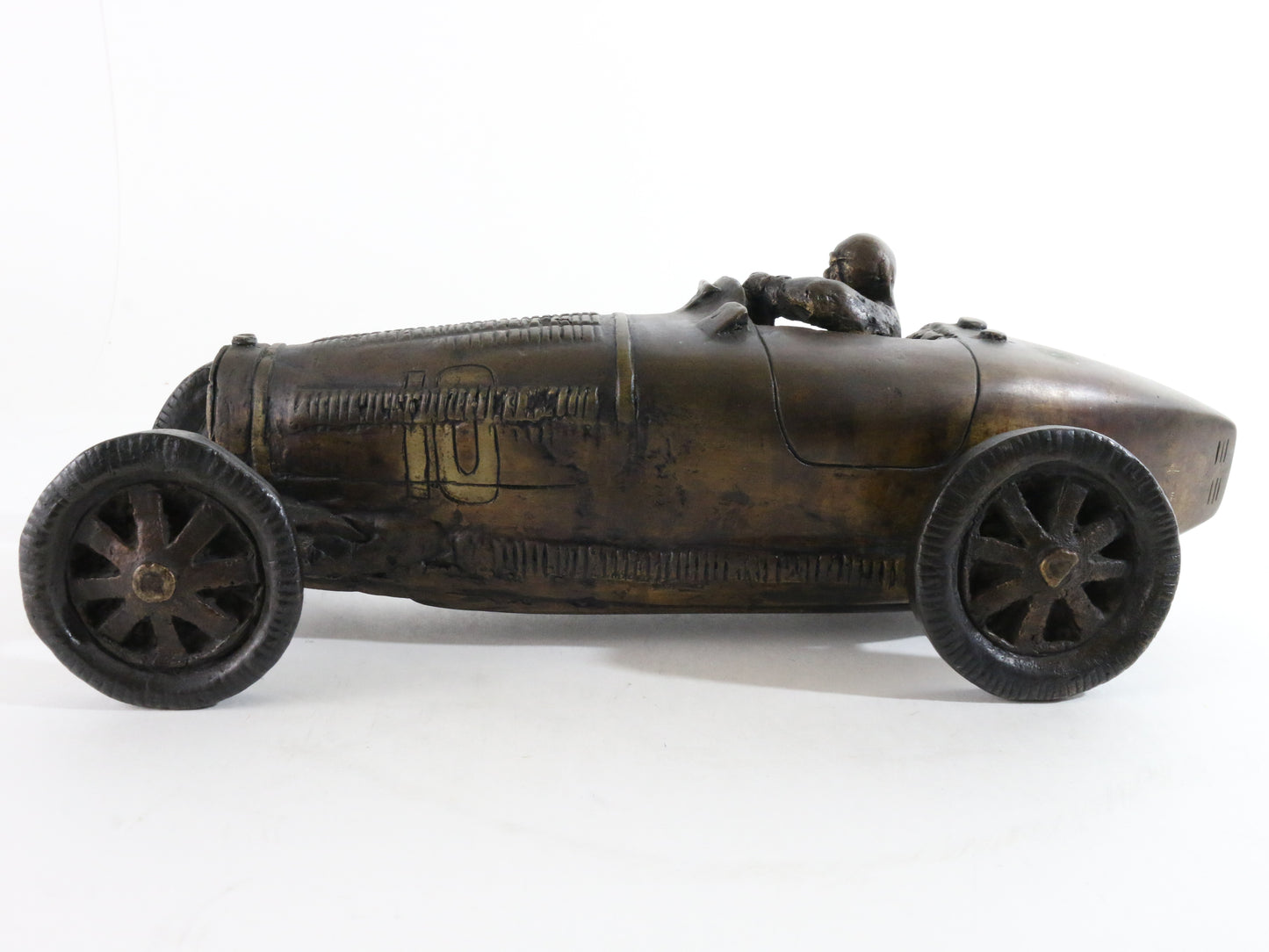 Solid Bronze Sculpture #10 Model Race Car W/ Driver 13.5" 10lbs 12oz