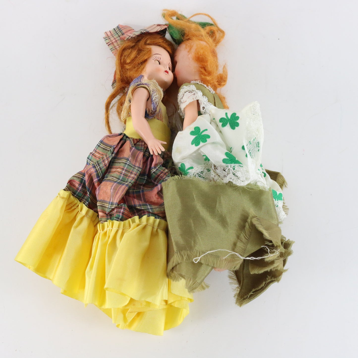 Lot Of 2 Vintage Red Head Sleepy Eye Irish Dolls W/ Dresses & Accessories 7.5"