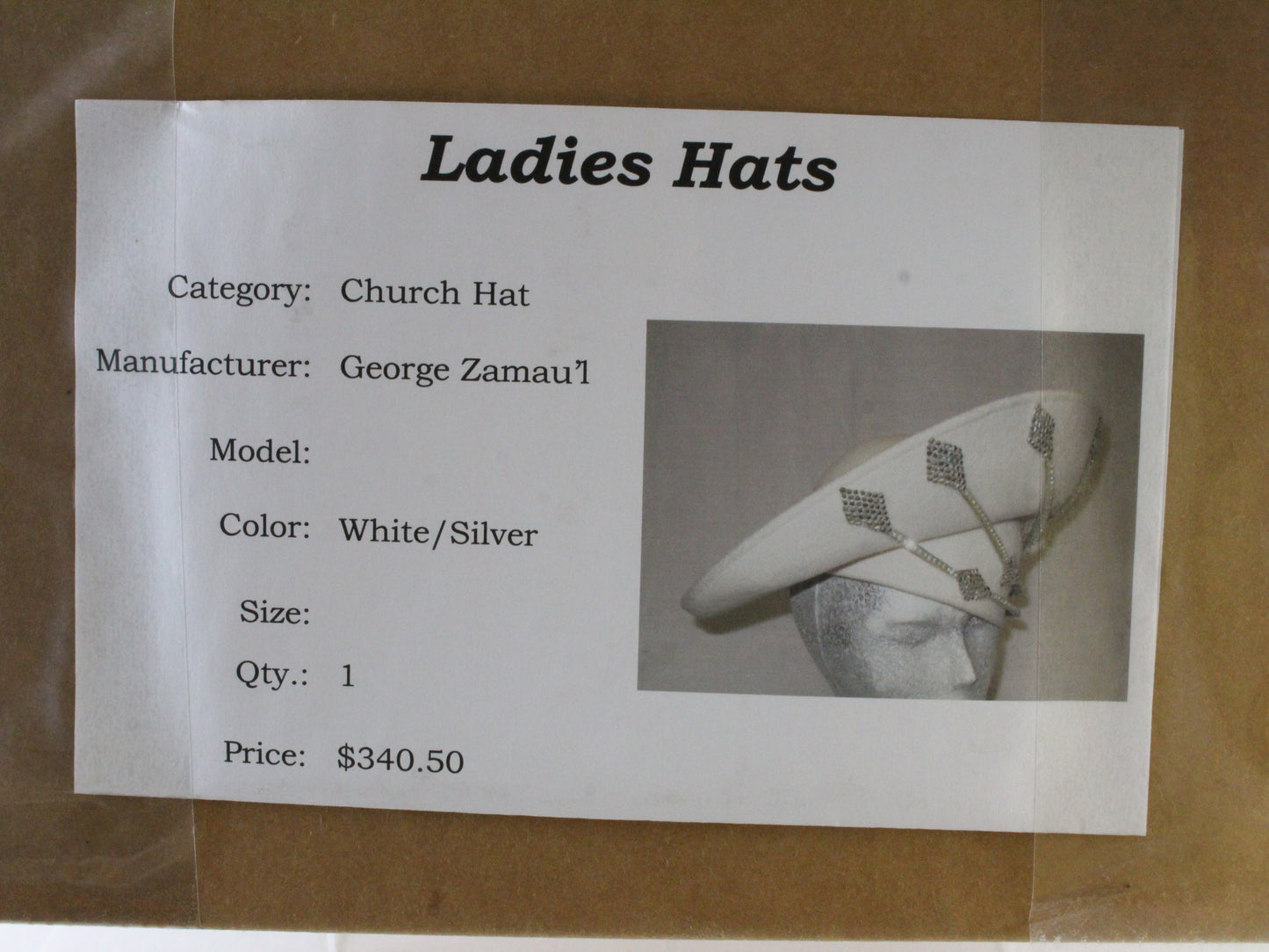 George Zamaul Ladies Elegant White Felt Hat W/ Sylish Design 7 1/4 58cm