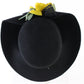 Miss Bierner Ladies Elegant Black Wool Felt Hat W/ Yellow Flower 7 1/4 58cm