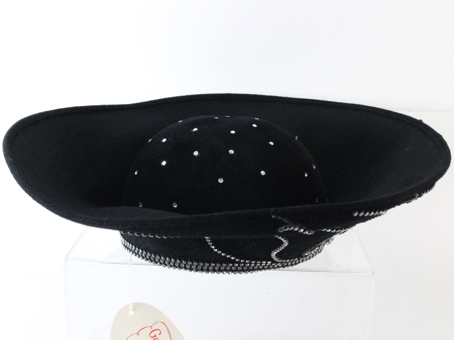 George Zamau'l Couture Ladies Boutique Black Felt Hat W/ Rhinestones 7 56cm