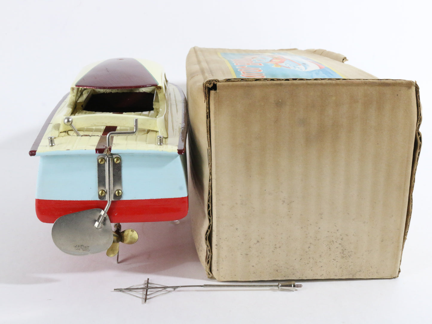 Vintage Blue Yellow Red Cabin Cruiser Wooden Battery Boat SM TMY ITO 13.5��� + BOX