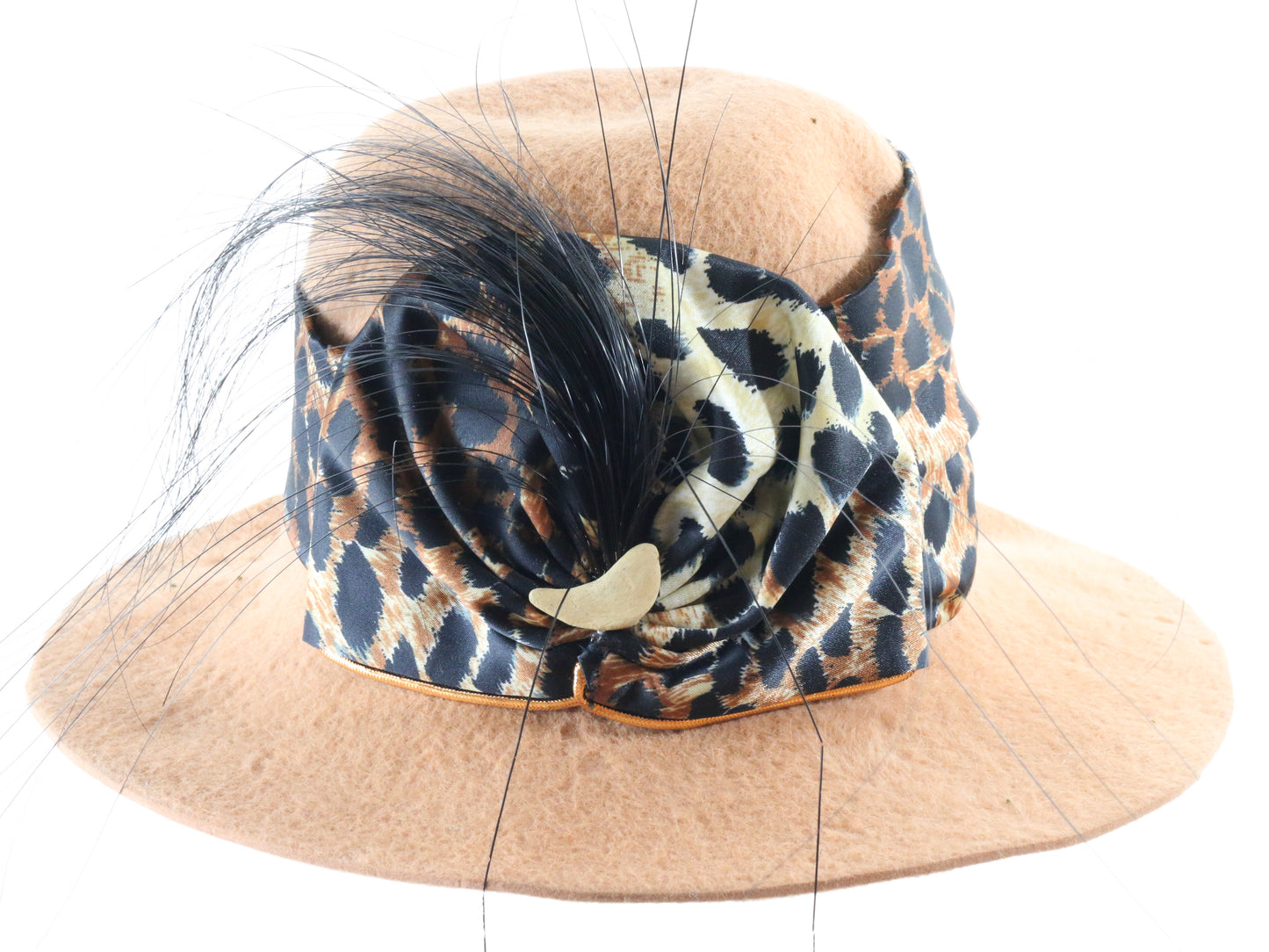 Top Hatters Ladies Boutique Brown Felt Hat W/ Animal Print Bow 6 7/8 55cm