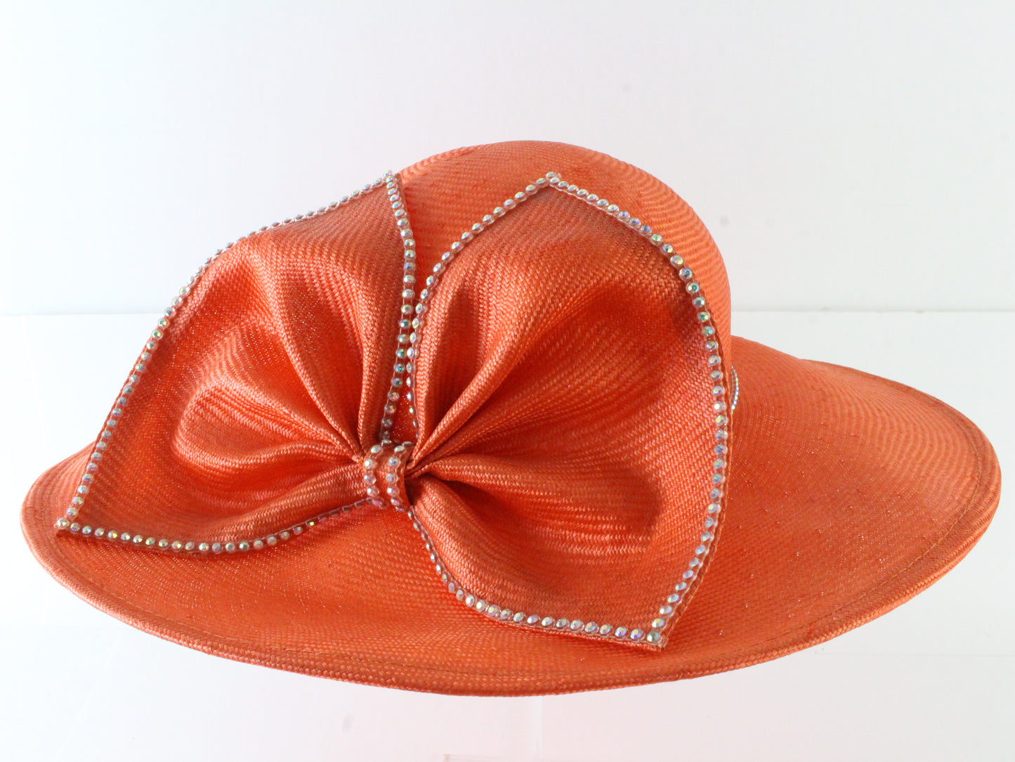 Jack Mcconnell New York Ladies Mandarin Orange Straw Like Hat W/ Bow 7 1/8 57cm