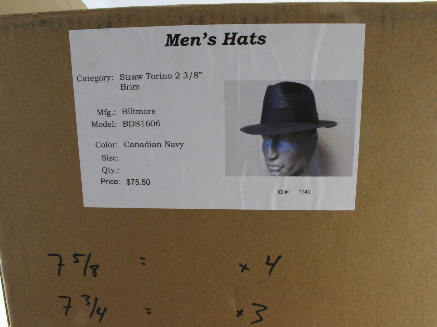 Biltmore Torino Mens Canadian Navy Blue Straw Fedora MULTIPLE SIZES