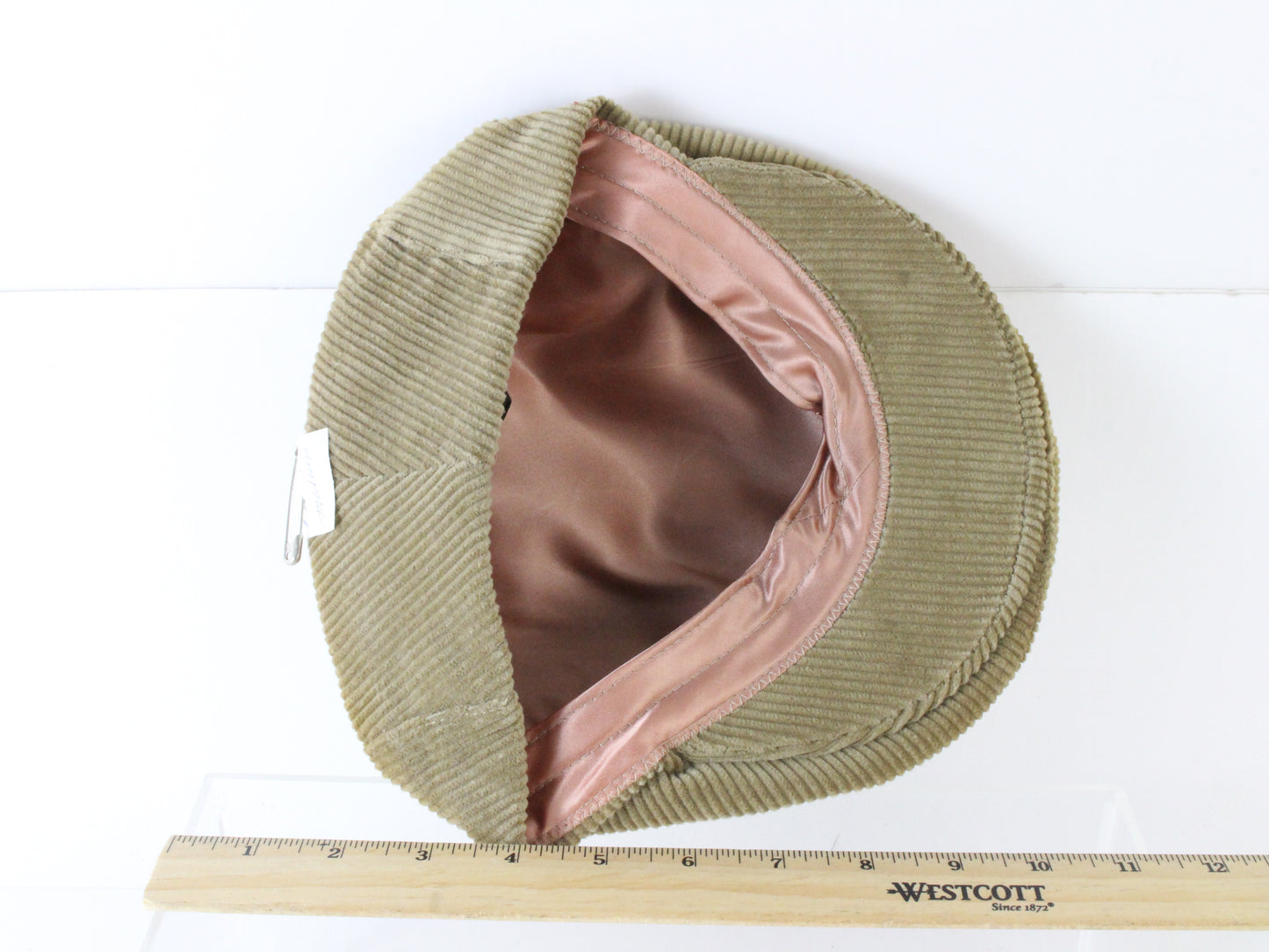 Mens Classic Tan Corduroy Newsboy Hat Ivy League Cap W/ Pink Interior SIZE: M